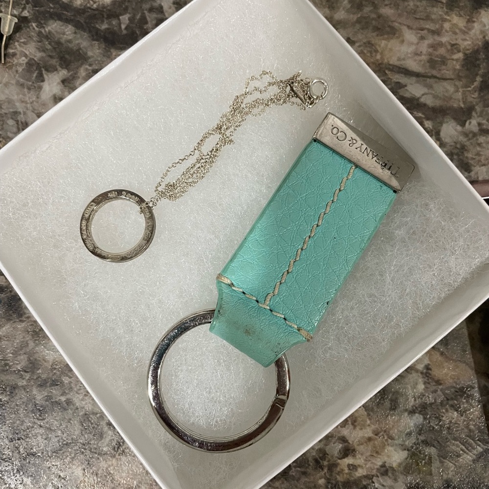 Tiffany & co 1837 circle pendant necklace and Leather logo keychain.